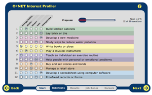 Interest Profiler screen shot